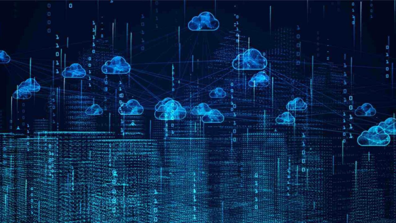 city of cloud computing using artificial intelligence rotation movement