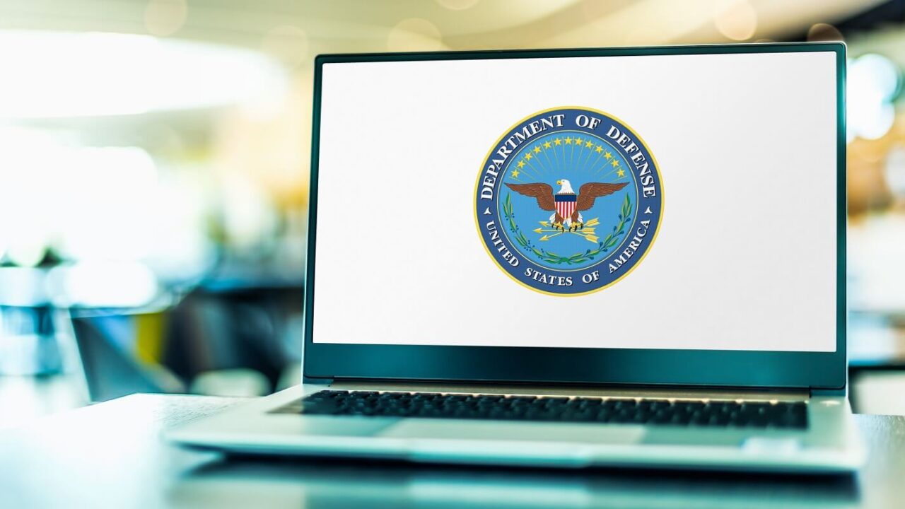 computer displaying logo of the us department of defense